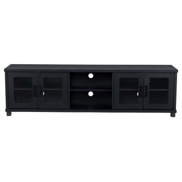 CorLiving  Fremont Black Ravenwood TV Bench with Glass Cabinets for TVs up to 90 in. - Image 7