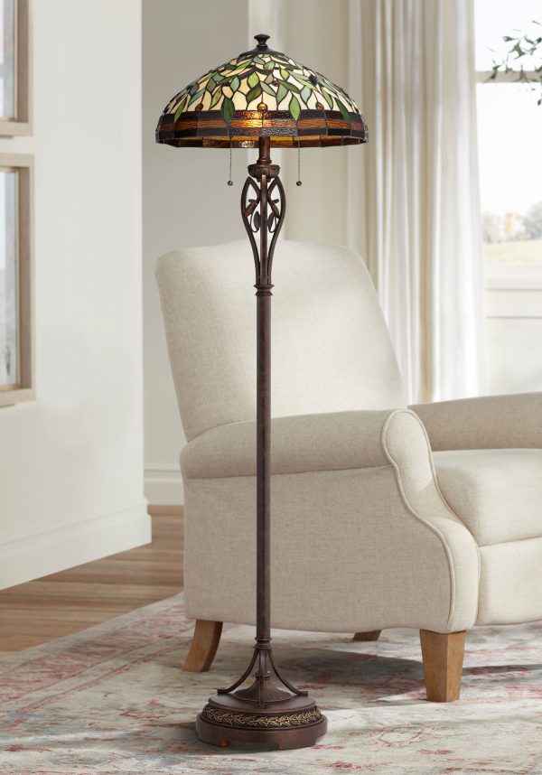 Robert Louis Tiffany Leaf and Vine 60  Tiffany-Style Floor Lamp - Image 3
