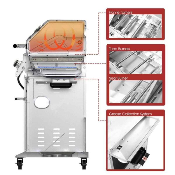 GA4402S 4-Burner Propane Gas Grill in Stainless Steel with Sear Burner and Side Burner - Image 9