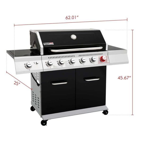 GA6402H 6-Burner BBQ Liquid Propane Gas Grill with Sear Burner and Side Burner, 74,000 BTU, Cabinet Style Grill in Black - Image 7