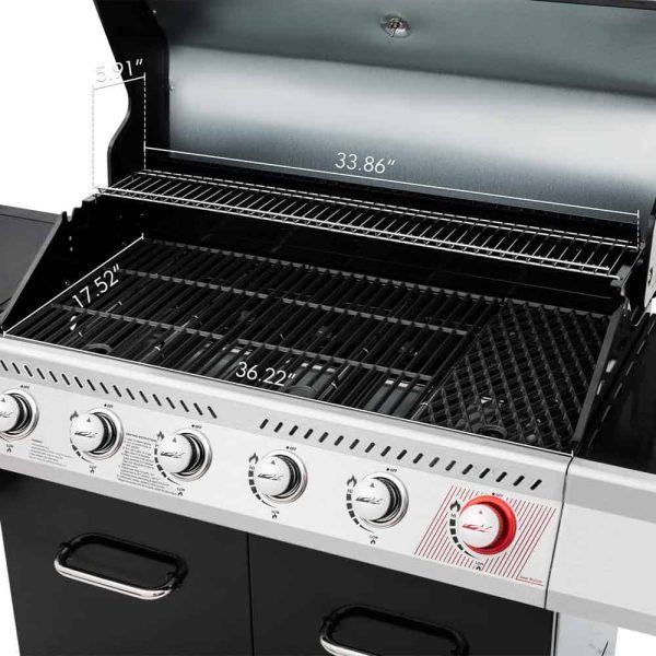 GA6402H 6-Burner BBQ Liquid Propane Gas Grill with Sear Burner and Side Burner, 74,000 BTU, Cabinet Style Grill in Black - Image 8