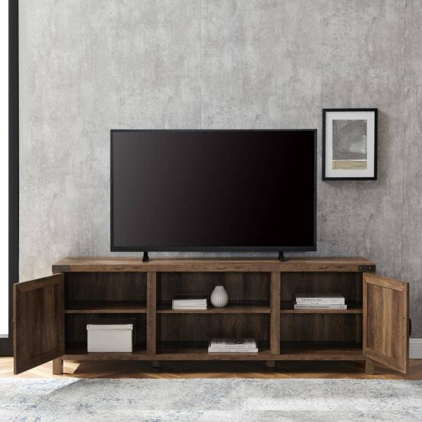 Furniture Company  70 in. Rustic Oak Composite TV Stand 75 in. with Doors - Image 5