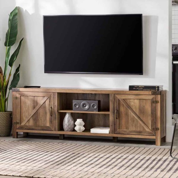 Furniture Company  70 in. Rustic Oak Composite TV Stand 75 in. with Doors - Image 11