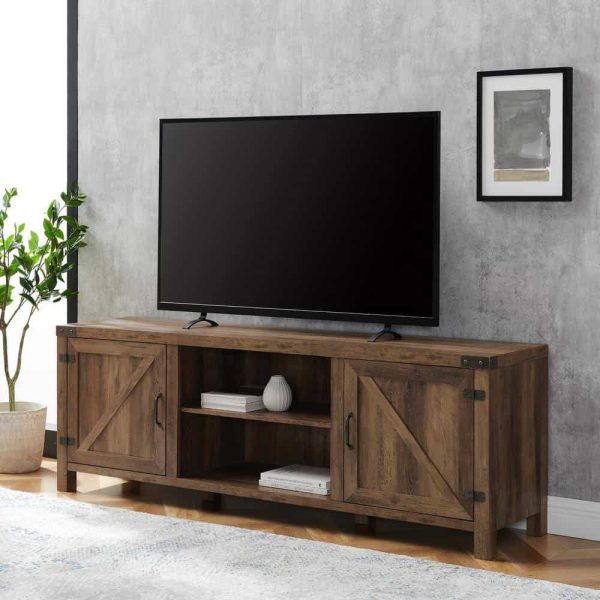 Furniture Company  70 in. Rustic Oak Composite TV Stand 75 in. with Doors