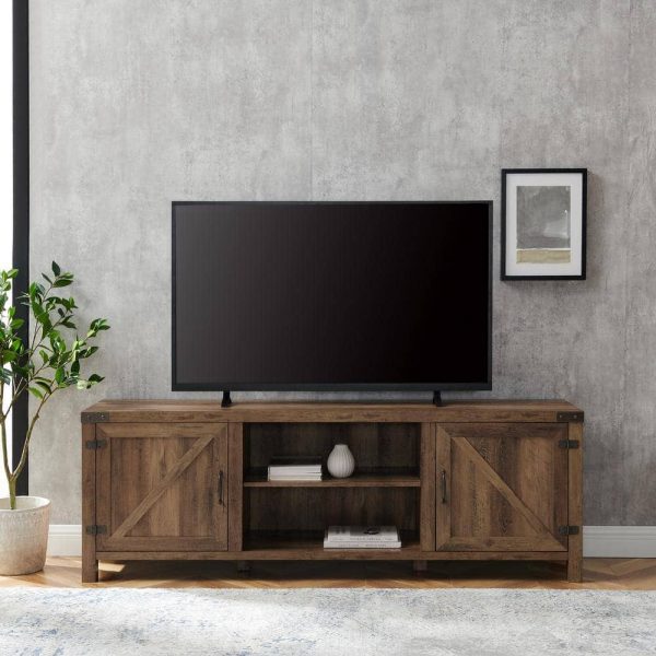 Furniture Company  70 in. Rustic Oak Composite TV Stand 75 in. with Doors - Image 2