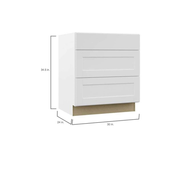 Bay Shaker 30 in. W x 24 in. D x 34.5 in. H Assembled Drawer Base Kitchen Cabinet in Satin White with Full Extension Glides - Image 3