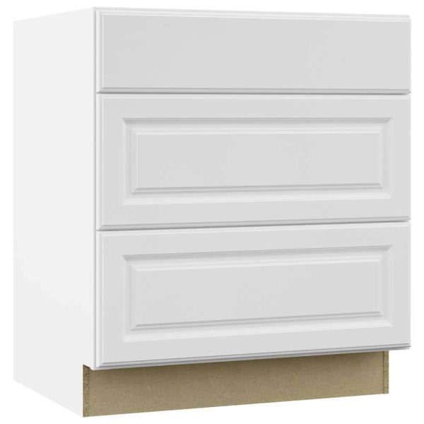 Bay  30 in. W x 24 in. D x 34.5 in. H Assembled Drawer Base Kitchen Cabinet in Satin White with Full Extension Glides