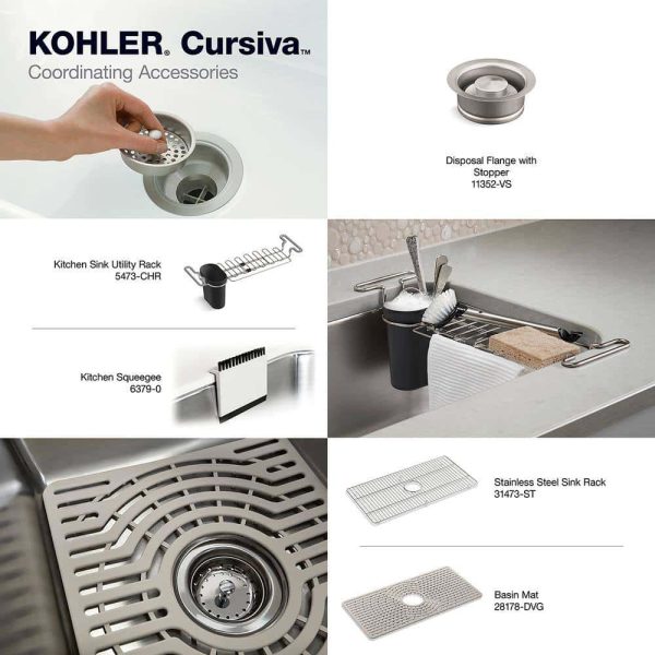 KOHLER K-RH28174-1PC-NA Cursiva All-in-One Stainless Steel 33 in. Single Bowl Drop-In or Undermount Kitchen Sink with Faucet - Image 9