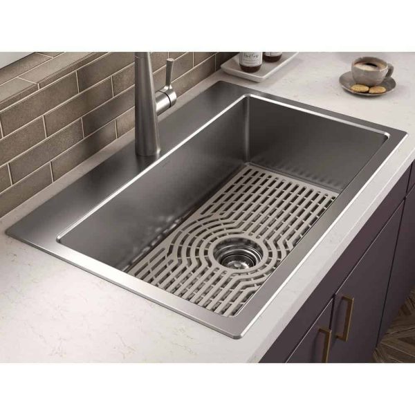 KOHLER K-RH28174-1PC-NA Cursiva All-in-One Stainless Steel 33 in. Single Bowl Drop-In or Undermount Kitchen Sink with Faucet - Image 4
