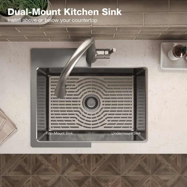 KOHLER K-RH28174-1PC-NA Cursiva All-in-One Stainless Steel 33 in. Single Bowl Drop-In or Undermount Kitchen Sink with Faucet - Image 7