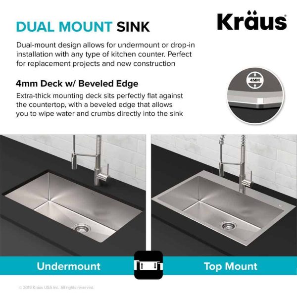 KCA-1102 Loften Stainless Steel 33in. Single Bowl Drop-in / Undermount Kitchen Sink with Stainless Steel Pull Down Faucet - Image 10