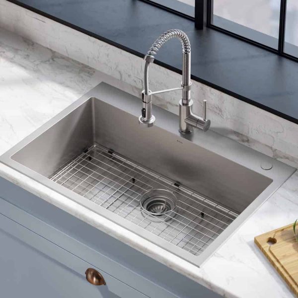 KCA-1102 Loften Stainless Steel 33in. Single Bowl Drop-in / Undermount Kitchen Sink with Stainless Steel Pull Down Faucet - Image 3