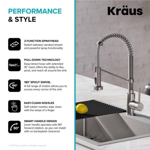 KCA-1102 Loften Stainless Steel 33in. Single Bowl Drop-in / Undermount Kitchen Sink with Stainless Steel Pull Down Faucet - Image 11