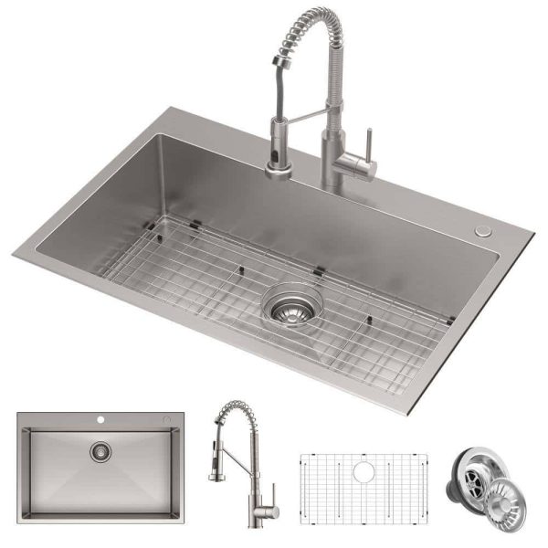 KCA-1102 Loften Stainless Steel 33in. Single Bowl Drop-in / Undermount Kitchen Sink with Stainless Steel Pull Down Faucet