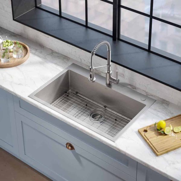KCA-1102 Loften Stainless Steel 33in. Single Bowl Drop-in / Undermount Kitchen Sink with Stainless Steel Pull Down Faucet - Image 6