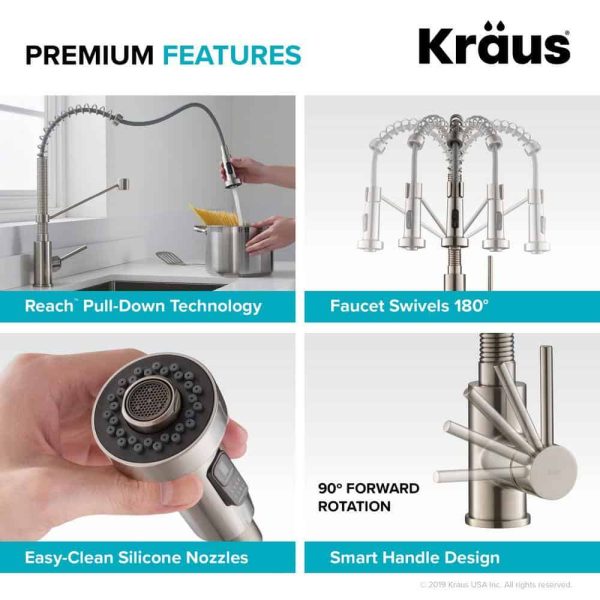 KCA-1102 Loften Stainless Steel 33in. Single Bowl Drop-in / Undermount Kitchen Sink with Stainless Steel Pull Down Faucet - Image 13