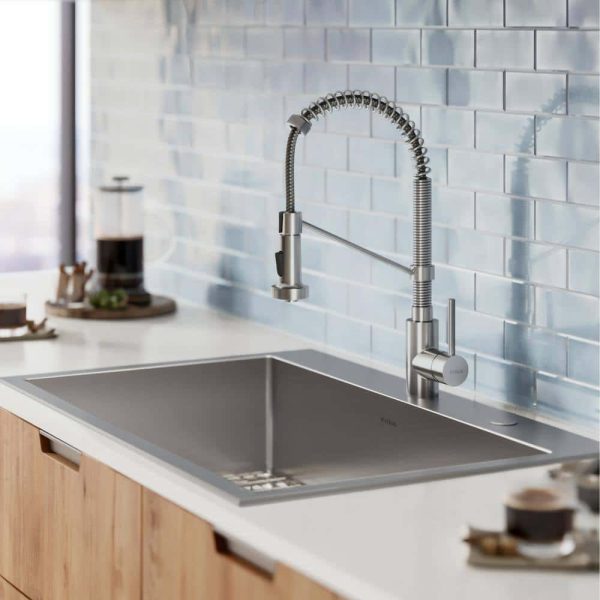 KCA-1102 Loften Stainless Steel 33in. Single Bowl Drop-in / Undermount Kitchen Sink with Stainless Steel Pull Down Faucet - Image 4
