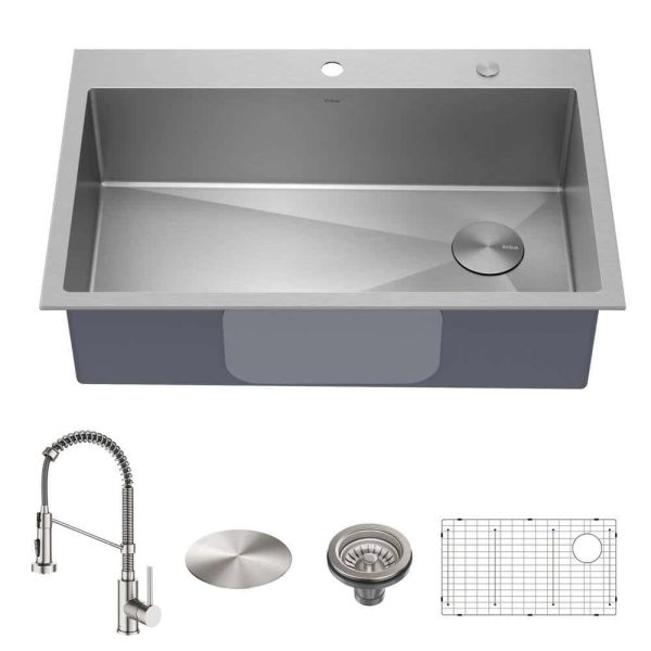 Loften All in One 33 in. Drop In/Undermount Single Bowl 18-Gauge Stainless Steel Kitchen Sink with Pull Down Faucet