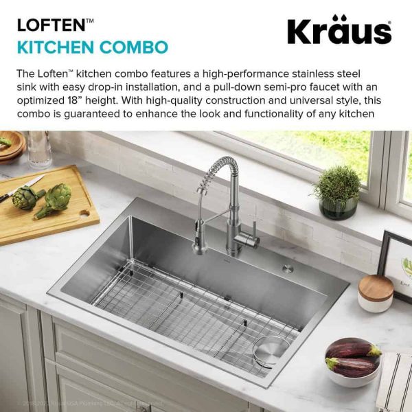 Loften All in One 33 in. Drop In/Undermount Single Bowl 18-Gauge Stainless Steel Kitchen Sink with Pull Down Faucet - Image 6