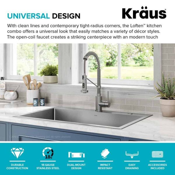 Loften All in One 33 in. Drop In/Undermount Single Bowl 18-Gauge Stainless Steel Kitchen Sink with Pull Down Faucet - Image 7
