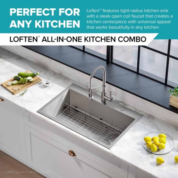 Loften All in One 33 in. Drop In/Undermount Single Bowl 18-Gauge Stainless Steel Kitchen Sink with Pull Down Faucet - Image 8