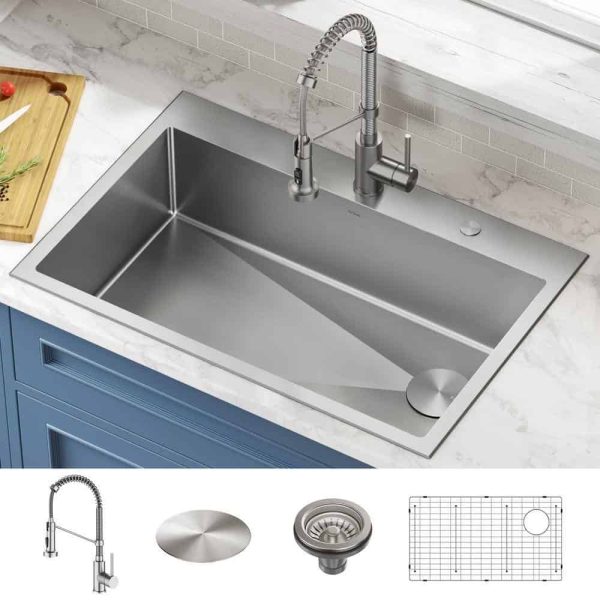 Loften All in One 33 in. Drop In/Undermount Single Bowl 18-Gauge Stainless Steel Kitchen Sink with Pull Down Faucet - Image 2