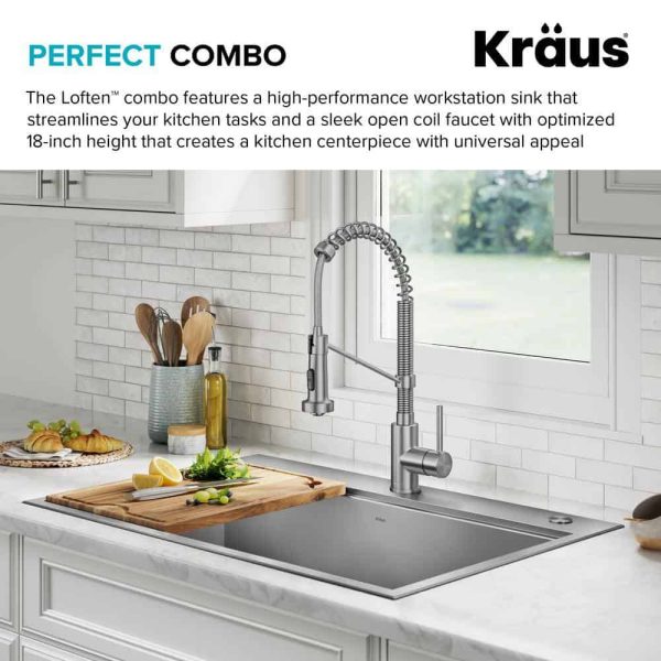 Loften 33 in. Drop-in/Undermount Single Bowl Stainless Steel Kitchen Workstation Sink with Faucet and Accessories - Image 5