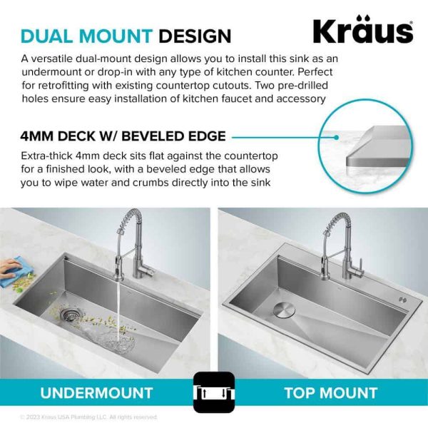 Loften 33 in. Drop-in/Undermount Single Bowl Stainless Steel Kitchen Workstation Sink with Faucet and Accessories - Image 9