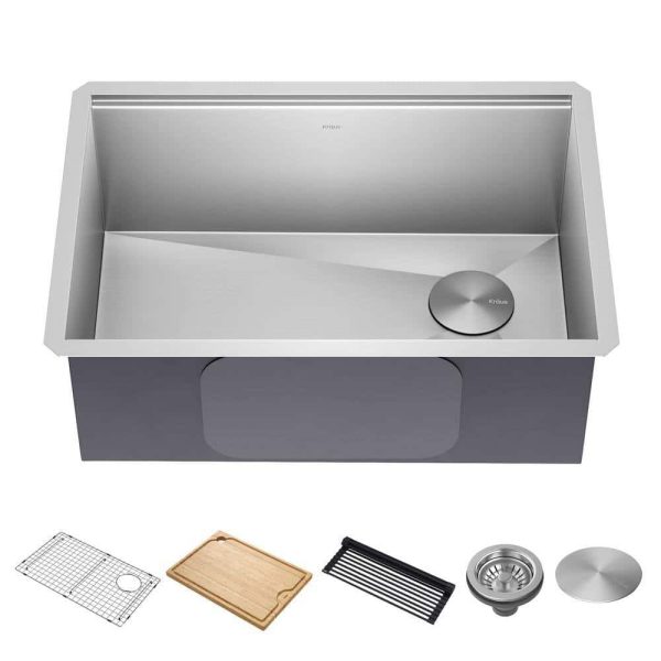 Kore Workstation 27 in. 16-Gauge Undermount Single Bowl Stainless Steel Kitchen Sink with Accessories