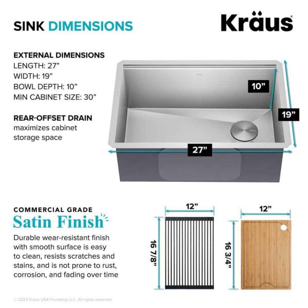 Kore Workstation 27 in. 16-Gauge Undermount Single Bowl Stainless Steel Kitchen Sink with Accessories - Image 6