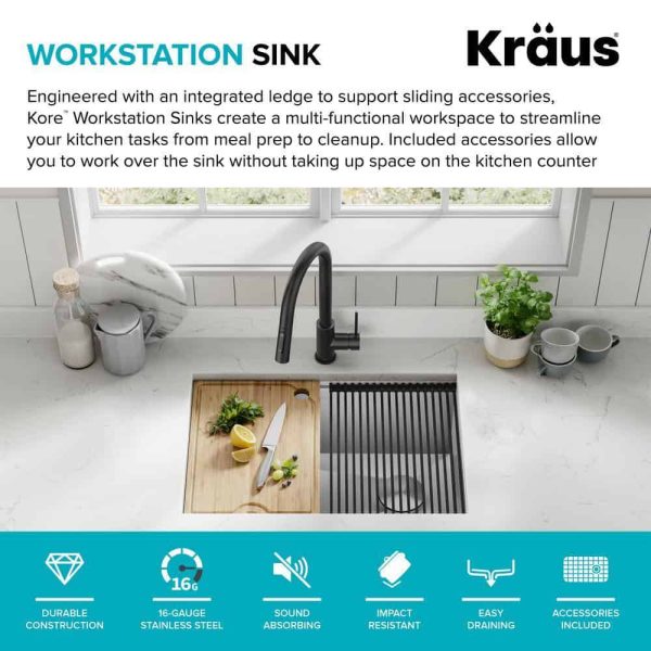 Kore Workstation 27 in. 16-Gauge Undermount Single Bowl Stainless Steel Kitchen Sink with Accessories - Image 4