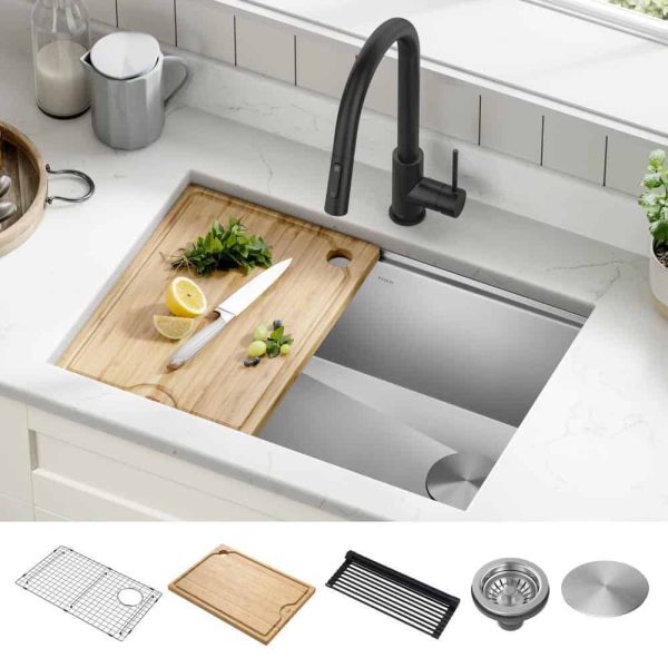 Kore Workstation 27 in. 16-Gauge Undermount Single Bowl Stainless Steel Kitchen Sink with Accessories - Image 2