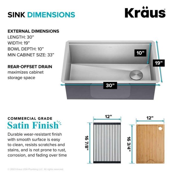 Kore Workstation Undermount Stainless Steel 30 in. Single Bowl Kitchen Sink w/Integrated Ledge and Accessories - Image 6