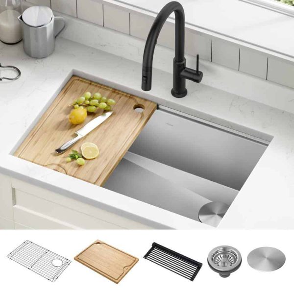 Kore Workstation Undermount Stainless Steel 30 in. Single Bowl Kitchen Sink w/Integrated Ledge and Accessories - Image 2