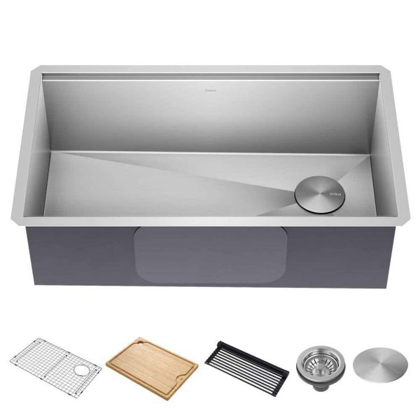 Kore Workstation 32-inch Undermount 16 Gauge Single Bowl Stainless Steel Kitchen Sink with Accessories (Pack of 5)