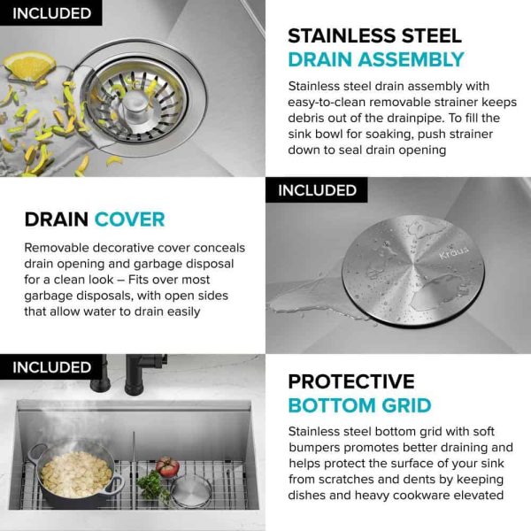 Kore Workstation 33-inch Undermount 16 Gauge Double Bowl Stainless Steel Kitchen Sink with Accessories (Pack of 8) - Image 10