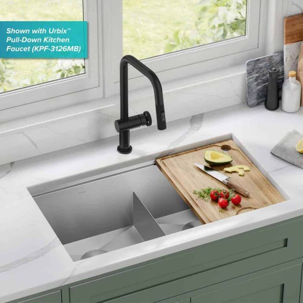 Kore Workstation 33-inch Undermount 16 Gauge Double Bowl Stainless Steel Kitchen Sink with Accessories (Pack of 8) - Image 3