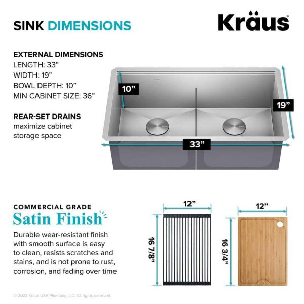 Kore Workstation 33-inch Undermount 16 Gauge Double Bowl Stainless Steel Kitchen Sink with Accessories (Pack of 8) - Image 6