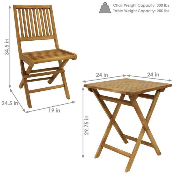 Decor  Nantasket 3-Piece Teak Folding Outdoor Bistro Set (2 Chairs and 1 Table) - Image 7