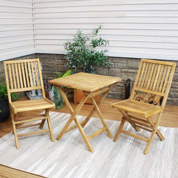 Decor  Nantasket 3-Piece Teak Folding Outdoor Bistro Set (2 Chairs and 1 Table) - Image 2