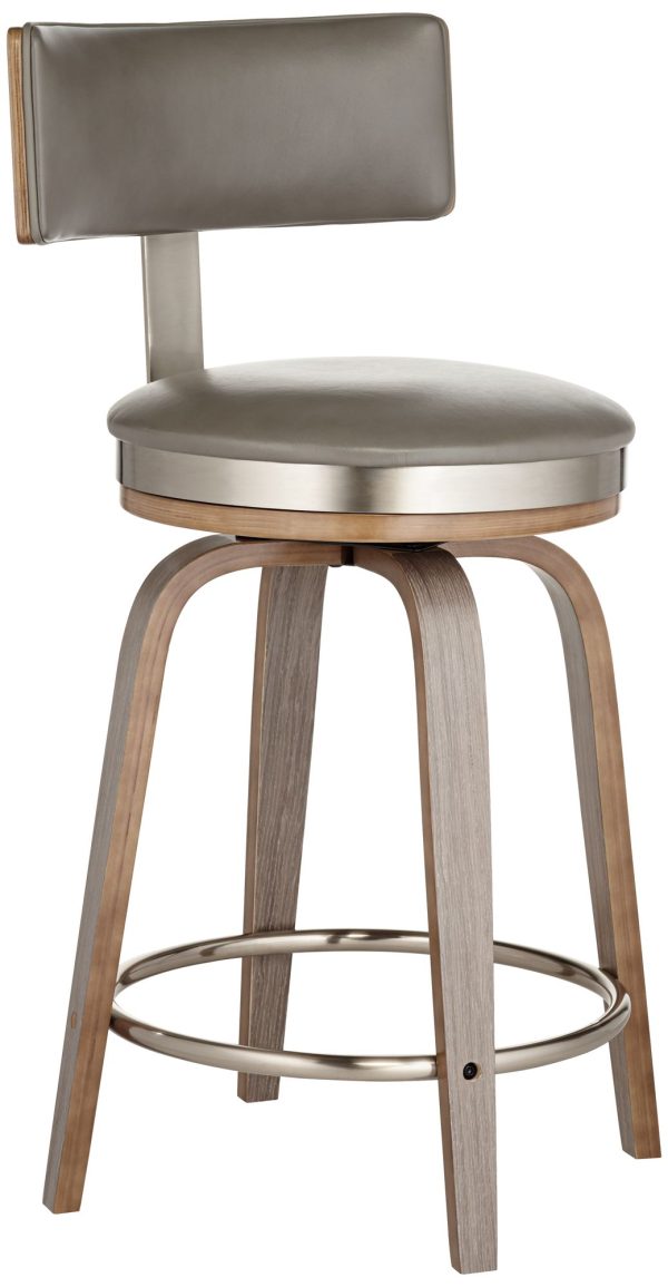 Tilden 26  High Wood and Gray Leather Swivel Seat Counter Stool - Image 13