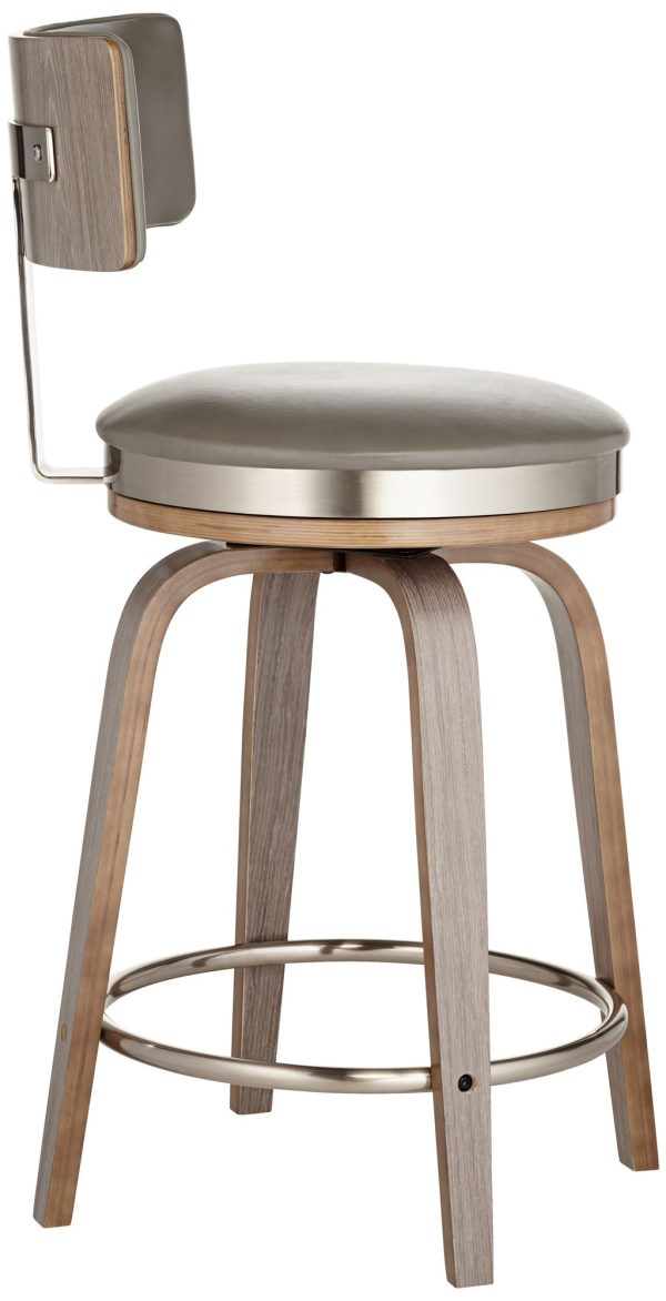 Tilden 26  High Wood and Gray Leather Swivel Seat Counter Stool - Image 8