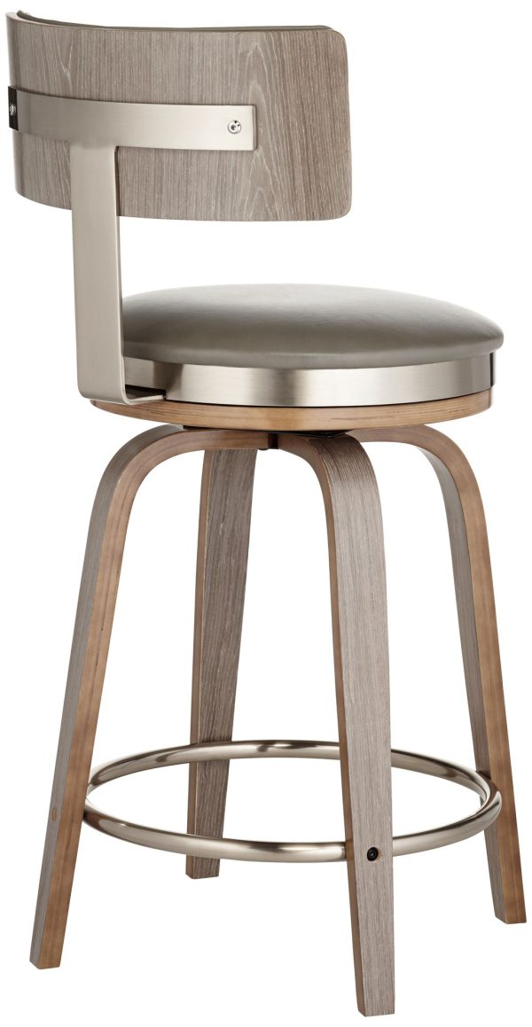 Tilden 26  High Wood and Gray Leather Swivel Seat Counter Stool - Image 7