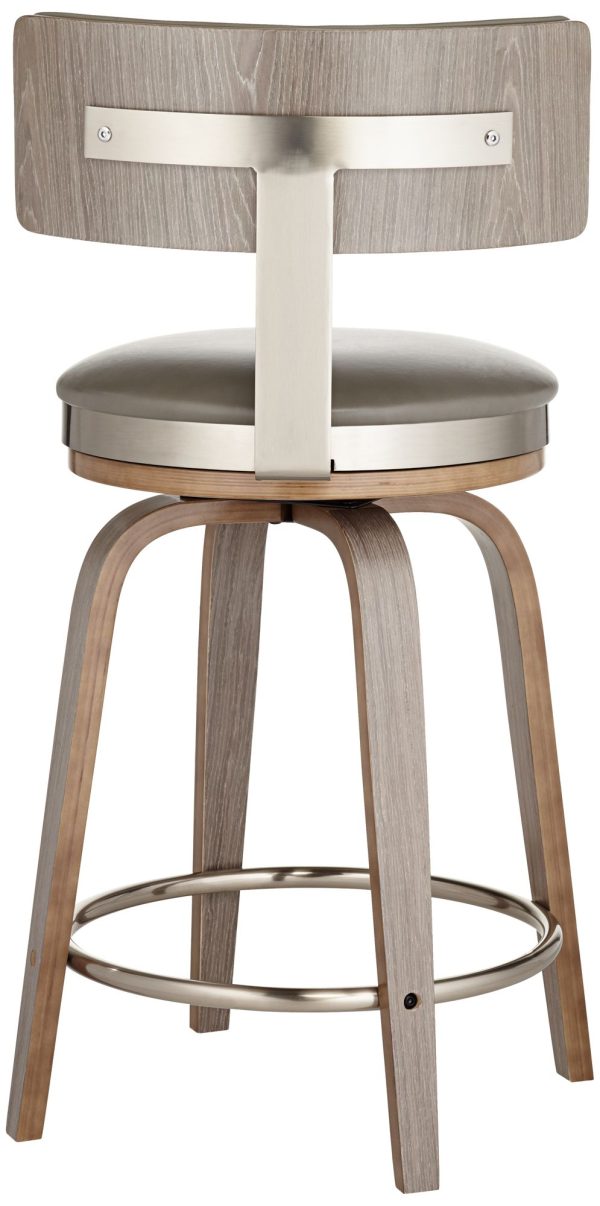 Tilden 26  High Wood and Gray Leather Swivel Seat Counter Stool - Image 6