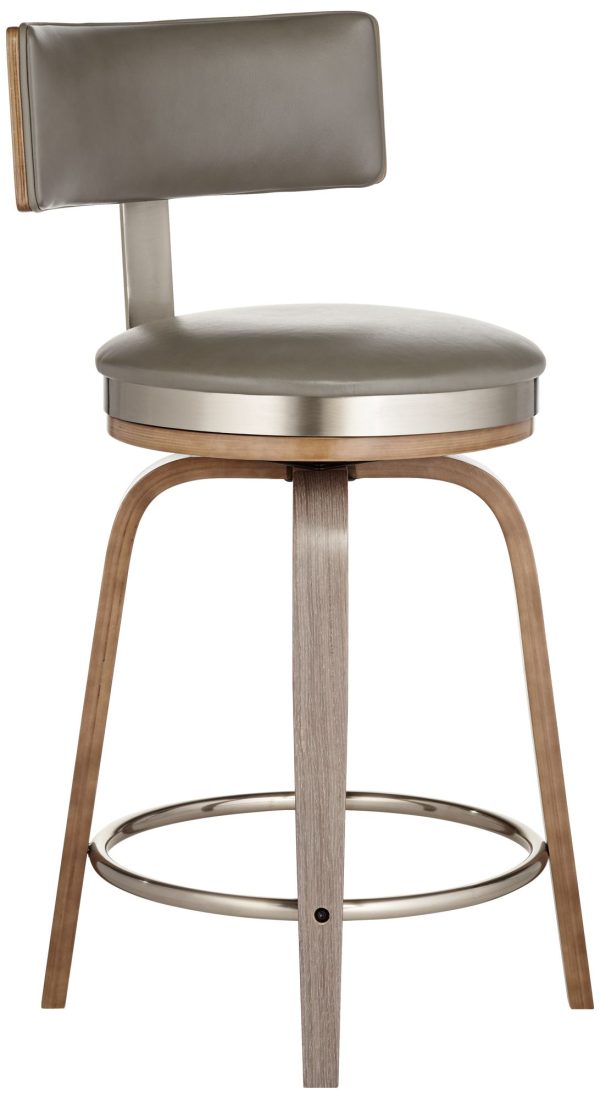 Tilden 26  High Wood and Gray Leather Swivel Seat Counter Stool - Image 5