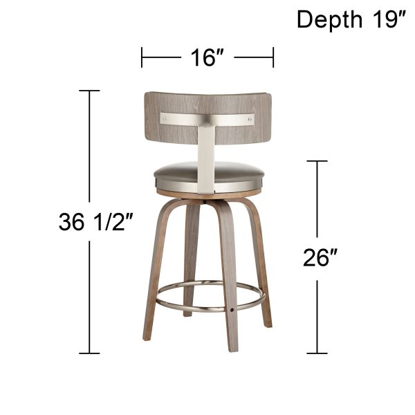 Tilden 26  High Wood and Gray Leather Swivel Seat Counter Stool - Image 4