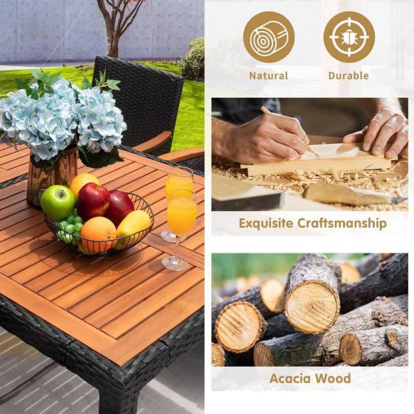 Tozey 7-Piece Acacia and Wicker Outdoor Dining Set with Beige Cushions - Image 5