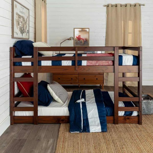 Furniture Company  Low Solid Wood Twin Over Twin Bunk Bed   Walnut