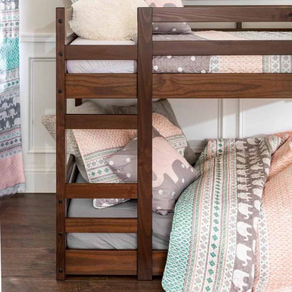 Furniture Company  Low Solid Wood Twin Over Twin Bunk Bed   Walnut - Image 3