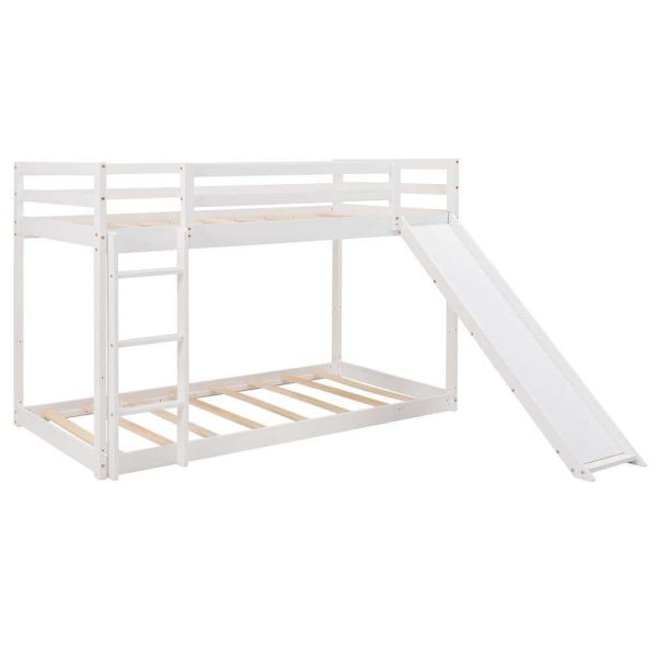 Bright Designs  White Twin Over Twin Wood Bunk Bed with Slide and Ladder - Image 7